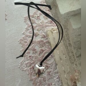 Silver and black heart pendant necklace